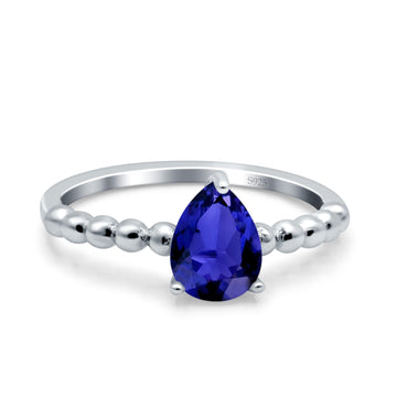 Teardrop Art Deco Pear Wedding Ring Simulated Blue Sapphire CZ 925 Sterling Silver